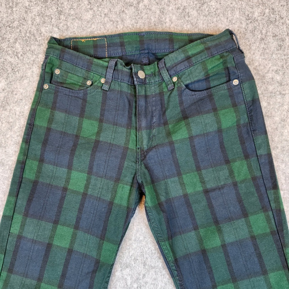 Levi 511 Slim Fit Pants Men 30x30 Green Black Watch Plaid Tartan Check Trousers - Picture 3 of 12